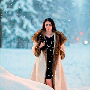 Elegant Women's Fur-Trimmed Coat